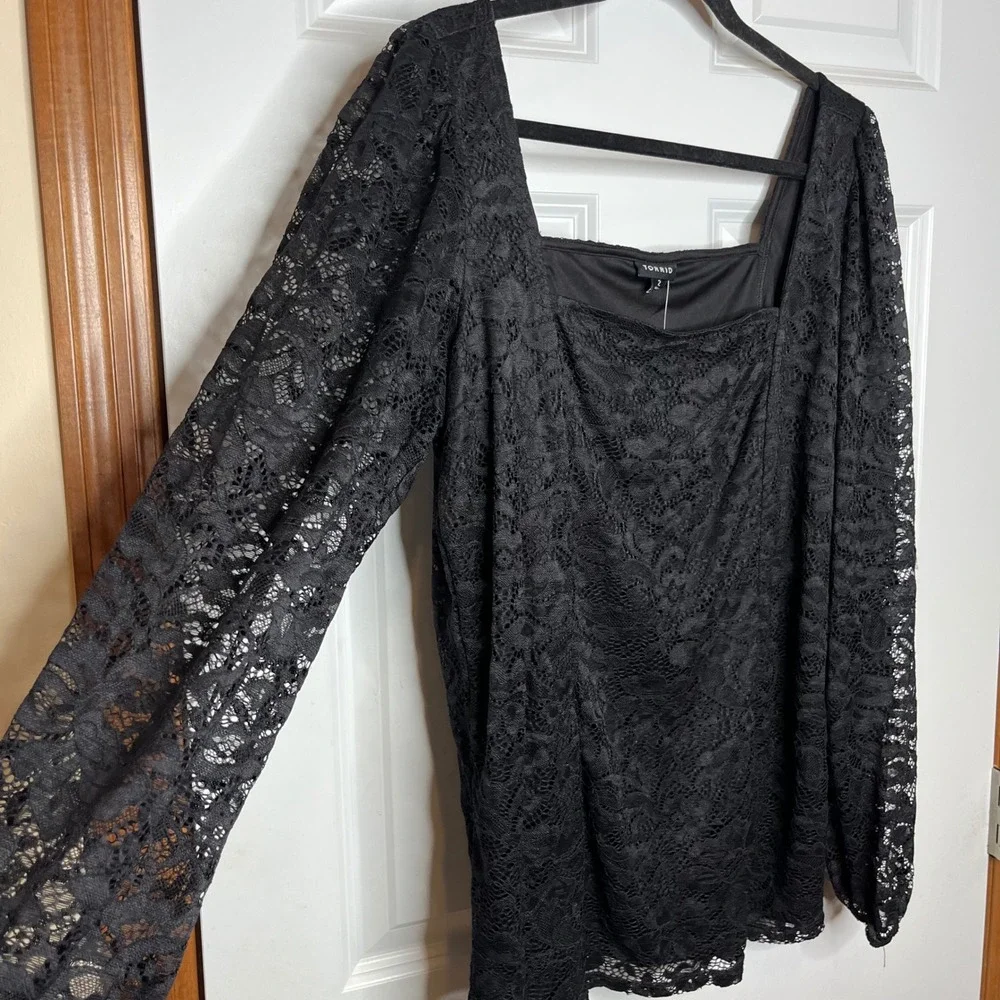 Torrid NEW Lace Sweetheart Black Long Sleeve Top Plus 2X 18-20 Square Neckline - Picture 5 of 14